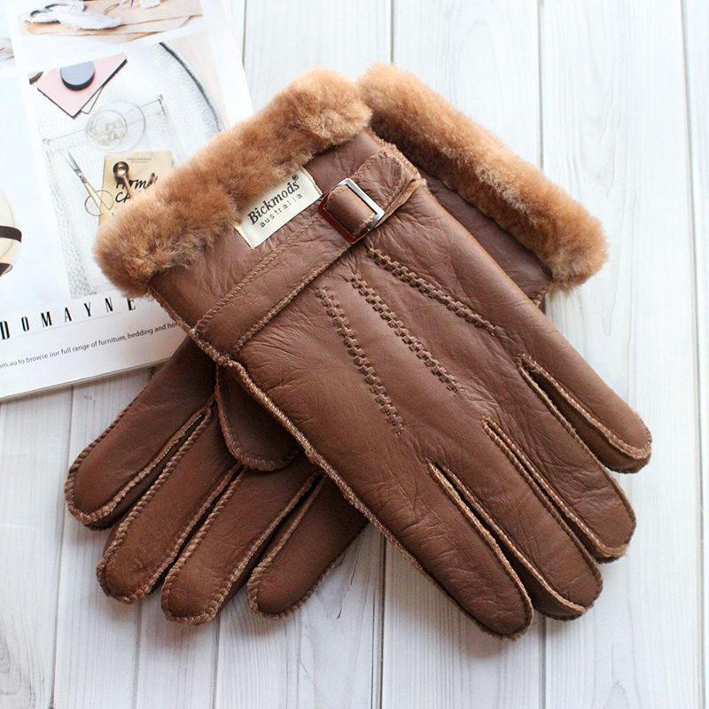 Leather Work Winter Gloves - Sheepskin Fur Gloves Men's Thick Winter
