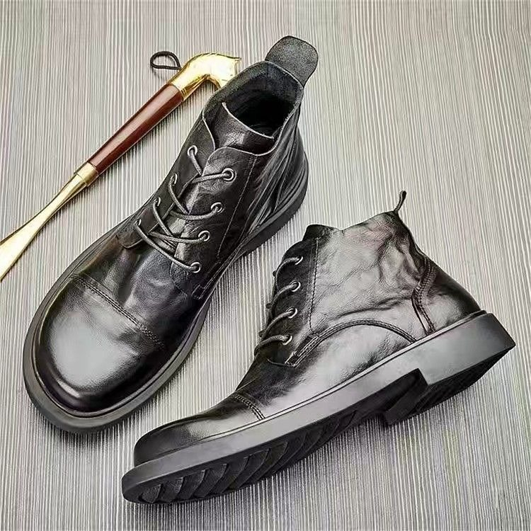 Leather Work Boots - Men Chelsea Boots Autumn Winter British